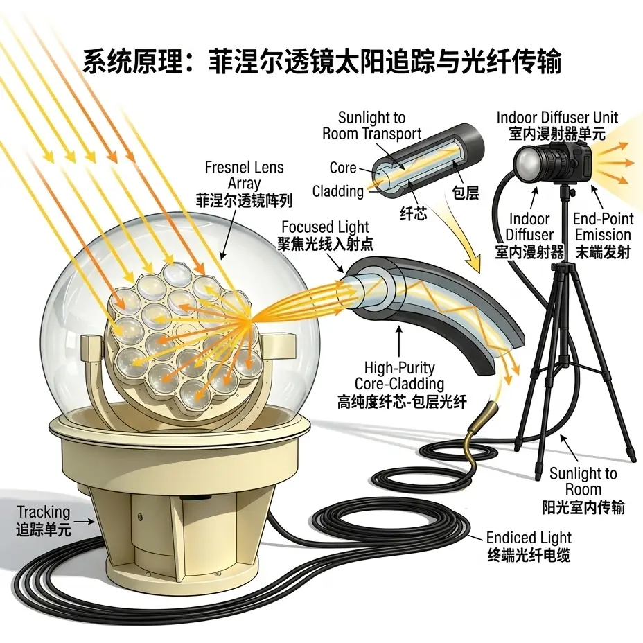 The Optical Physics Behind High-Efficiency Solar Collection in Fiber Optic Daylighting Systems